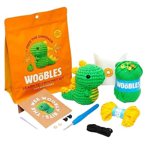 The Woobles Crochet Kit for Beginners - Easy Arts and Crafts Knitting & Crochet Animals Kit As Seen On Shark Tank - Fred The Dinosaur - Image 1