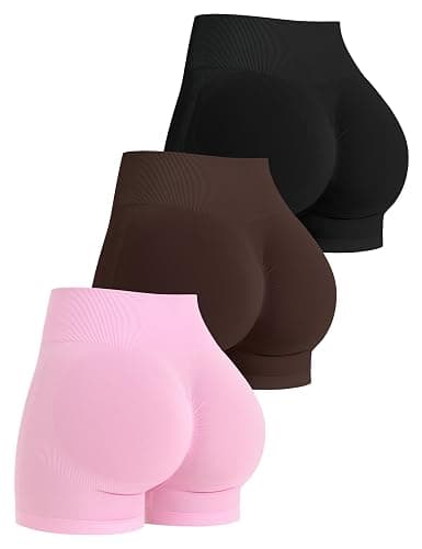OLCHEE Womens Workout Shorts Seamless Scrunch Butt Lifting 3 Pack Yoga Gym Athletic High Waisted Tummy Control Booty 4.1" - Image 1