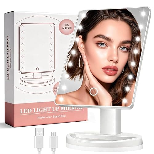 KOOKIN Lighted Vanity Makeup Mirror 16 Led Lights 180 Degree Rotation Lighted Mirror Touch Screen Adjusted Brightness Desk Mirrors USB Dual Supply Bathroom Beauty Cosmetic Mirrors (White) - Image 1