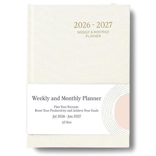 2026-2027 Planner - Weekly and Monthly Planner, July 2026 - June 2027, Linen Hardcover, 2026-2027 Calendar Planner Book with Tabs, Aesthetic, Perfect for Office Home School Supplies (Beige, A5 (Jul 2026-Jun 2027)) - Image 1
