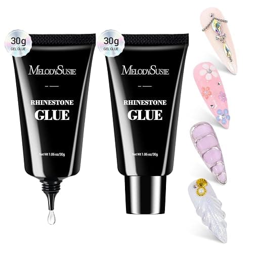 MelodySusie Rhinestone Glue Strong Hold 3D Gel Nail Art Nail Gem Glue 60g | Strong Adhesive 28+ Day Hold,Clear Gel,Gap Filling, Small Charms, Glitter, Pearls and Sequins, 3D Sculpting,UV/LED Cured - Image 1