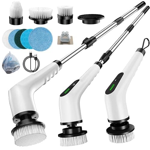 Homlab Electric Spin Scrubber, Cordless Cleaning Brush with 8 Replaceable Brush Heads, Shower Scrubber with Adjustable Extension Handle, Waterproof Power Scrubber for Bathroom Tile Floor Tub Car Walls - Image 1