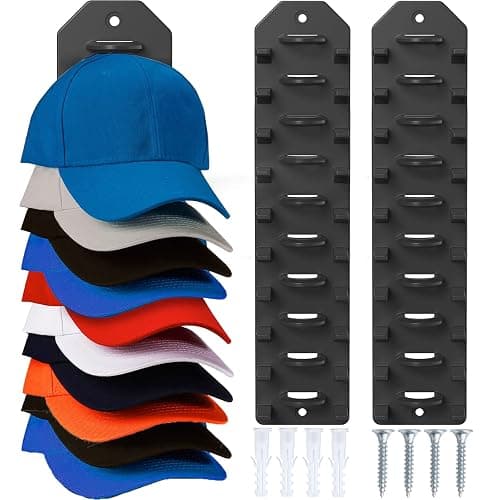 PHAIN 2 Pack Hat Organizer for Baseball Caps,Hat Rack for Wall, Compact Hat Storage Display Holder,Hold Up to 20 Hats,Hat Hanger Strong Adhesive/Wall Drilled for Door,Bedroom,Closet - Image 1