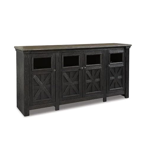 Signature Design by Ashley Tyler Creek Farmhouse TV Stand Fits TVs up to 72", 4 Glass Doors, 3 Adjustable Storage Shelves, Dark Gray - Image 1