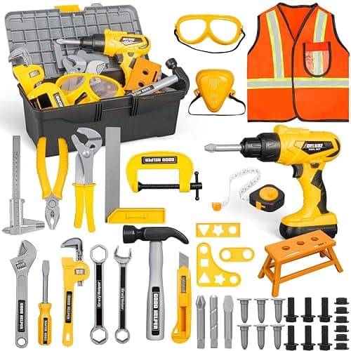 Zealous 48pcs Kids Tool Set with Tool Box & Electronic Toy Drill, Pretend Play Kids Construction Kits for Kids Ages 3-5 Years Old, Toddler Boy Toys - C-Toy Tool Box - Image 1