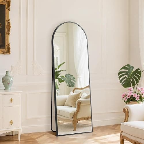 DUMOS 59"x16" Arched Full Length Mirror with Stand, Floor Standing Aluminum Frame, Shatter-Proof Nano Glass for Bedroom, Living Room, Cloakroom – Modern Simple Home Decor,Hanging or Leaning,Black - Image 1
