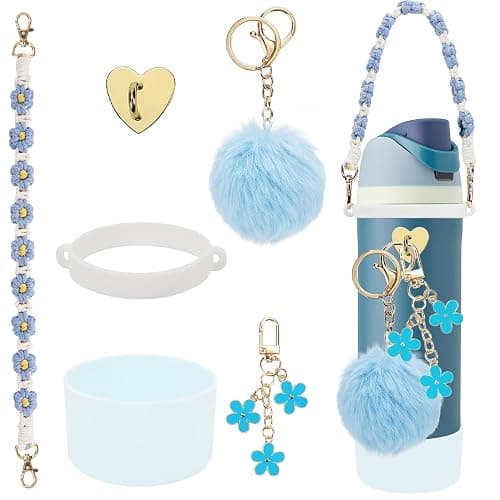 6Pcs Cup Accessories Set for Owala Water Bottle 24oz, 1Pcs Water Bottle Handle Strap, 1Pcs Siliocne Cup Boot, 3Pcs Charms for Owala Kids, Owala Coffee Tumbler, Owala FreeSip-Blue - Image 1