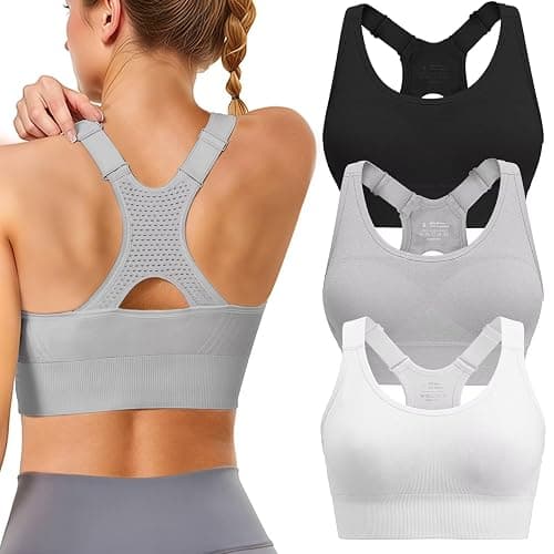 Tmeefee Adjustable Sports Bras for Women: 3 Pack High Support Padded Racerback Sport for Large Bust Workout Running Gym - Image 1