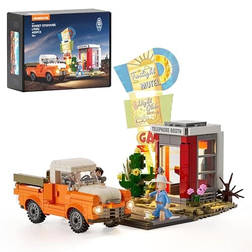Lumibricks City Sunset-Stopover Lighting-Building-Bricks Set - Road Trip Car Station Modular Collection LED Light Building Set 455 Pcs for Adults, Teen and Travelling Enthusiasts - Image 1