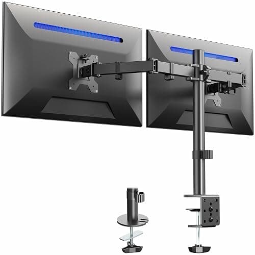 VIVO Dual Monitor Desk Mount, Holds 2 Computer Screens up to 30 inches and 22lbs Each, Heavy Duty Fully Adjustable Steel Stand with C-Clamp and Grommet, Black, STAND-V002 - Image 1