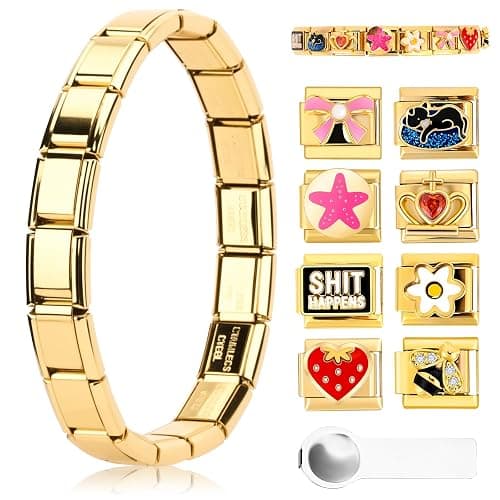 Ouxayapl Bracelet à breloques italiens en or, ensemble de bracelets italiens, modules amovibles pour bracelets de 9 mm, bracelets à breloques italiens en or avec outil d'ouverture pour filles et - Image 1