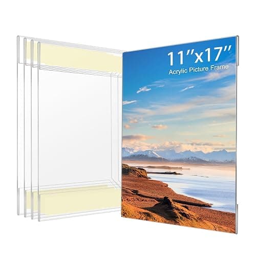 11x17 Acrylic Picture Frame, Clear Frameless Photo Frame for Wall Mount, No Drilling Picture Frames with Tape, Pack of 5 Floating Hanging Picture Frames for Home, School, Office - Image 1