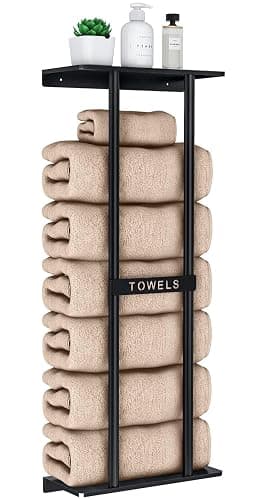 STWWO Towel Racks for Bathroom, Bathroom Towel Storage Wall Mounted 30 inch with Shelf Can Holds 6 Large Towels, Wall Towel Rack for Rolled Towels, Black - Image 1