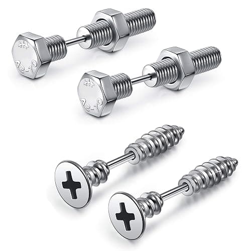 AllerPierce Stainless Steel Punk Earrings Cool Screw on Earring Studs Backs Piercing Jewelry for Men Women - Image 1