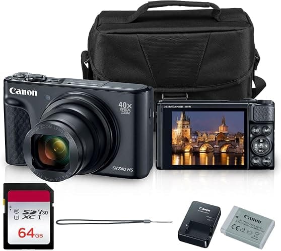 Canon PowerShot SX740 HS Digital Camera | 20.3MP CMOS Sensor, 40x Optical Zoom, 4K UHD Video, Wi-Fi & Bluetooth | Compact Point-and-Shoot Camera with Bag and 64GB Card - Image 1