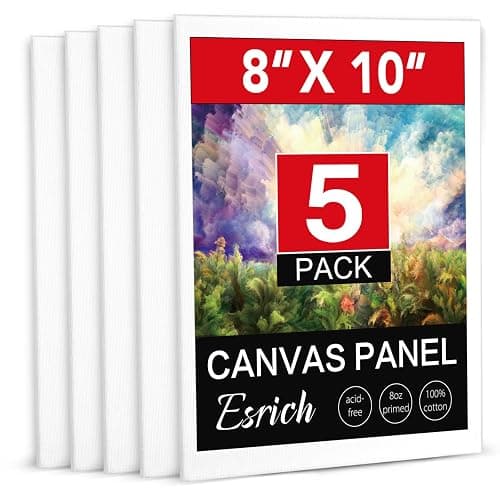 ESRICH Canvas Boards for Painting, 5 Pack Canvases for Painting 8x10 Cotton Primed Acid Free Blank Canvas Panels for Oil Paint, Watercolor, Acrylic Paint, Gouache and Tempera. - Image 1