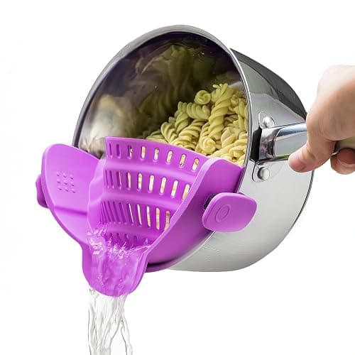 Kitchen Gizmo Snap N Strain Pot and Pasta Strainer - Strainers and Colanders - Adjustable Silicone Clip On Strainer for Pots, Pans, and Bowls - Kitchen Colander - Purple - Image 1
