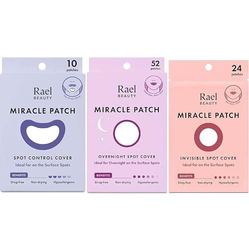 Rael Pimple Patches for Face Trio Set - Korean Skin Care, Hydrocolloid, Zit Acne Patches, Hypoallergenic/Miracle Patch Invisible (24 Count) & Large (10 Count) & Overnight (52 Count) - Image 1