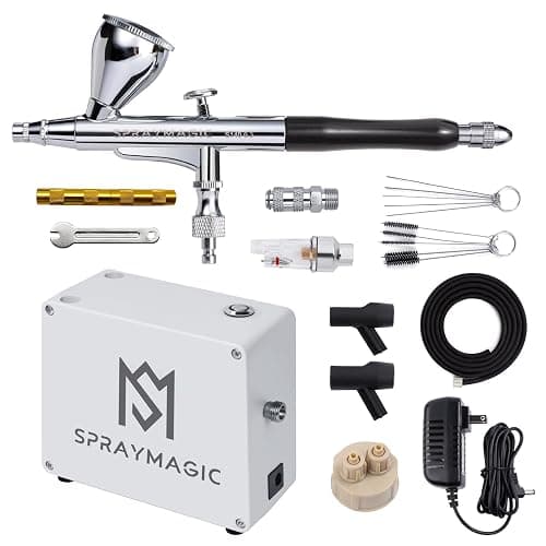 Airbrush Kit with Air Compressor, 50 PSI Dual Action Gravity Feed Non-Clogging Even Spray Air Brush Set for Painting, Aerografo Gun for Models, Nail Art, Cake Decorating, Makeup, DIY Sneakers & Crafts - Image 1
