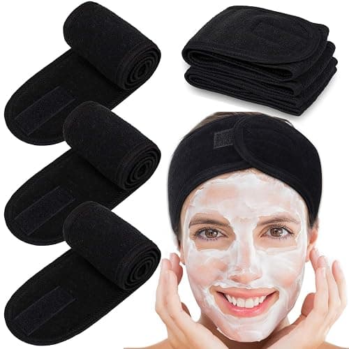 Whaline Spa Headband 4 Pcs Black Makeup Hair Band Facial Head Wrap Hair Tie | Stretchy Terry Cloth Spa Headband for Face Wash Bath Makeup and Sport - Image 1