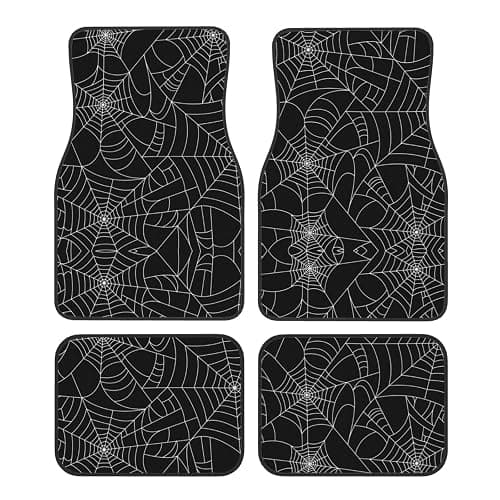Car Foot Mat Spider Web Non-Slip Carpet Mats for Cars & Trucks,Decorative Front & Rear Vehicle Foot Rugs,4-Piece Car Floor Mat Set - Image 1
