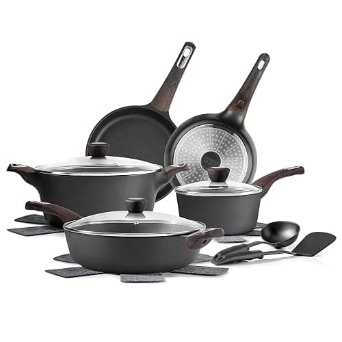 SENSARTE Pots and Pans Set Non stick, Non toxic Healthy Induction Cookware Sets, 14 Pcs Non Stick Kitchen Cooking Set with Frying Pans Set & Saucepan, PFOA PFOS Free, Black - Image 1