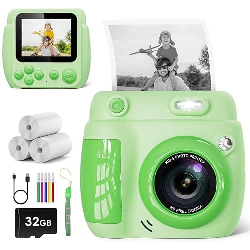 Kids Camera Instant Print - Christmas Birthday Gifts for Girls Boys Age 3-12, 1080P Video Digital Camera with 3 Rolls Printing Paper, Toddler Travel Toy Camera for 4 5 6 7 8 9 10 11 Year Old - Green - Image 1