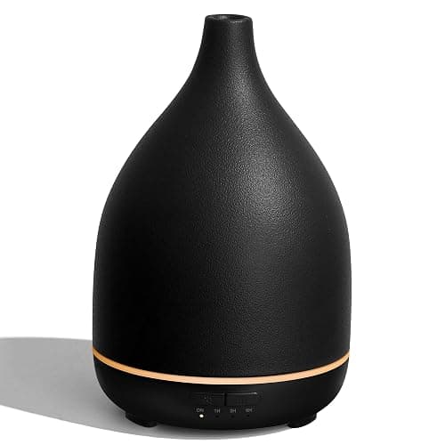 InnoGear Oil Diffuser, 300ML Ceramic Diffuser for Essential Oils Handcrafted Aromatherapy Diffuser Ultrasonic Cool Mist Humidifier with 4 Timers Waterless Auto Off for Room Office, Black - Image 1
