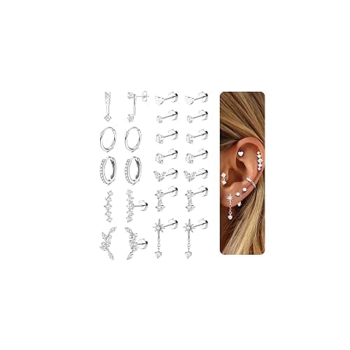 LOLIAS Hypoallergenic Flat Back Earrings-Cartilage Earring Stacks-Surgical Steel Earrings for Sensitive Ears - Small Stainless Steel Flatback Stud Hoop Earring Sets for Helix Tragus Conch Daith Multiple Piercing Jewelry Trendy - Image 1