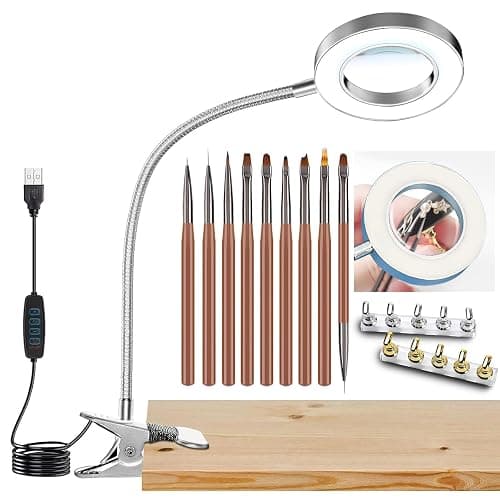 Nail Art Tools Set with 9Pcs Brushes, Nail Stand & 10X LED Magnifier | Magnetic Acrylic Nail Holders, 9 Nail Art Brushes, 10X Magnifying Glass with Light for Precision Manicure DIY Salon - Image 1