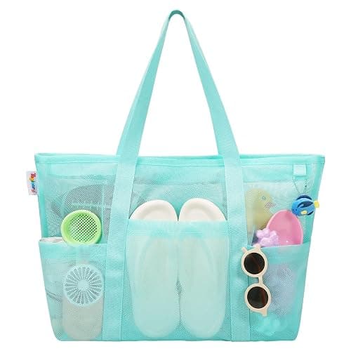 Tagitary Mesh Beach Bag with Zipper Large Beach Tote Waterproof Sandproof with 8 Pockets for Toys Pool Bag Beach Accessories - Image 1