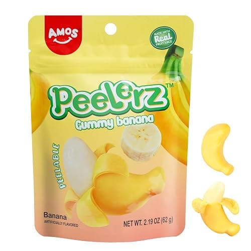 Amos Peelable Banana Gummies, Banana Peeling Candy, Peelerz Fruit Snacks Fat Free, Resealable 2.19oz Bag - Image 1