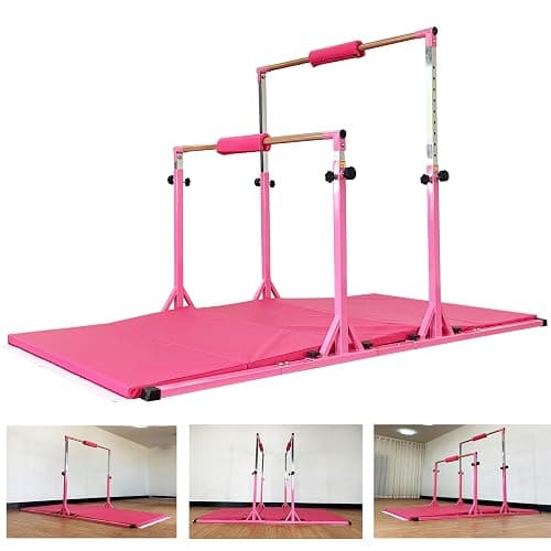 MARFULA Gymnastics Double Horizontal Bars 3Play Parallel Bars Uneven Bars Gymnastics Training Kip Bar with 304 Stainless Steel Regulating Arms & Fiberglass Rail for Indoor Outdoor Home Club Use - Image 1