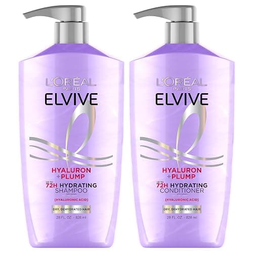 L'Oreal Paris Elvive Hyaluron Plump Shampoo and Conditioner Set for Dehydrated, Dry Hair with Hyaluronic Acid Care Complex, 1 Kit (2 Products) - Image 1
