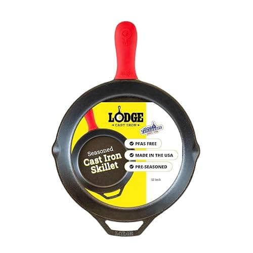Lodge Seasoned Cast Iron Skillet 12 Inches - Quality Frying Pan for the Stove, Oven, Grill & Campfire - Includes Silicone Hot Handle Holder - Non-Toxic, Nonstick & Long-Lasting - Image 1