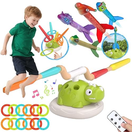 Indoor Outdoor Games for Kids, 3 in 1 Musical Jump, Ring Toss Game & Stomping Rocket Launcher for Kids, Dinosaur Sports & Outside Play Activities Toys with Remote Control for Toddlers 3-5 4-8 - Image 1