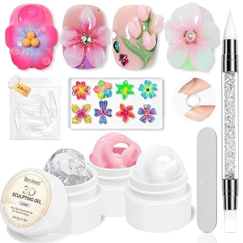 Bevimee 3D Molding Gel for Nails, 3D Nail Sculpting Gel for Nail Art | 3PCS Clear White Pink 3D Gels for Nails Non-Sticky for Carving Extension Sculpture Manicure Salon DIY at Home 5g/0.18 Oz - Image 1