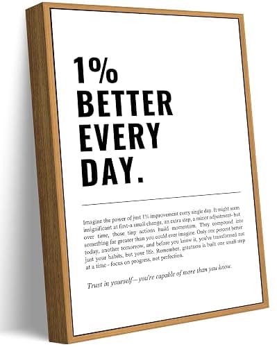 Floating Framed 1% Better Every Day Canvas Wall Art, Modern Quote Painting Picture Wall Decor, Growth Mindset Self Improvement Quote Poster Print Artwork for Office, Gym, Study Home Decoration 8x10in - Image 1