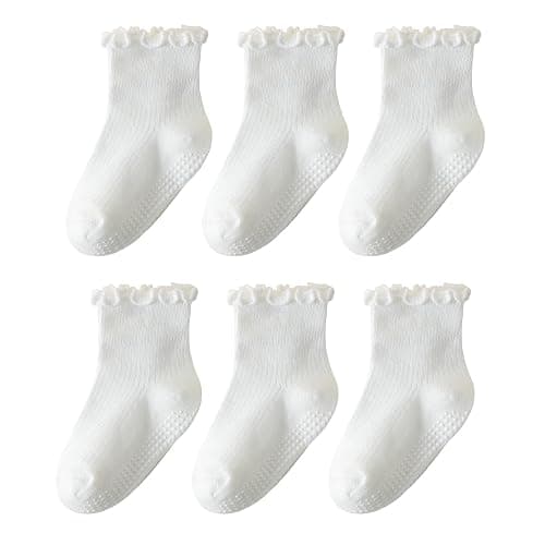 ANYANIME 6 Pairs Toddler Ruffle Socks for Girls Baby Grip Socks Non Slip Socks Cute Grippy Frilly - Image 1