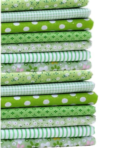 MSCFTFB 14 Pieces Assorted 7 Designs Square Fabric Bundles Sewing Square Patchwork Precut Fabric Scraps for DIY Quilting Applique Doll Dress Making (Green) - Image 1
