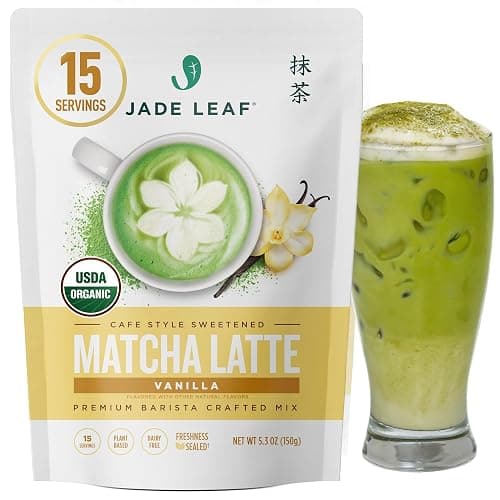 Jade Leaf Matcha Organic Vanilla Matcha Latte Mix - Lightly Sweet Japanese Matcha Powder with Organic Cane Sugar for Café Style Blend, 5.3 Ounce / 150g (Pack of 1) - Image 1