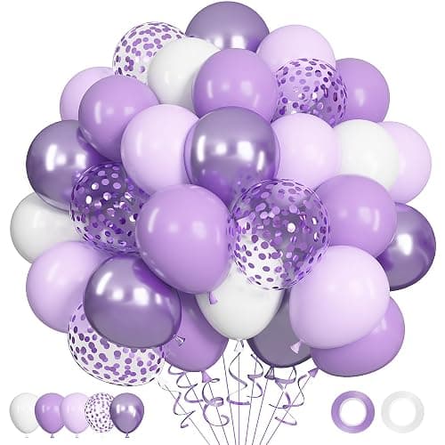 Ouddy Life 71pcs Purple Lavender Balloons Set, 12 inch Light Metallic Pastel Purple White Latex Balloons Confetti Balloon for Birthday Baby Shower Wedding Bridal Baby Shower Party Decorations - Image 1