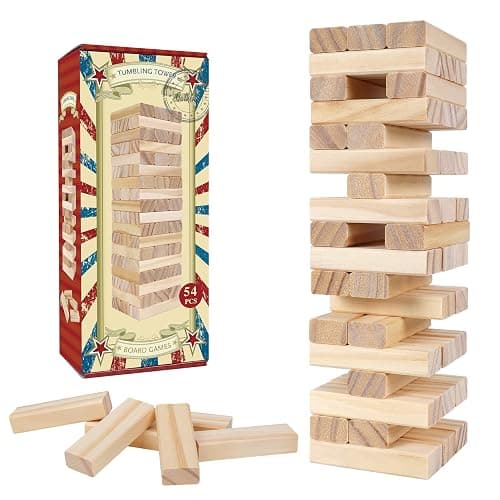 GOTHINK Tumble Tower Game for Kids and Adults, 54pcs Wooden Board Stacking Game for Family Games Night, Classical Wood Blocks Game, Standard Size - Image 1