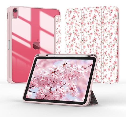 Jarviwiin Case for iPad A16 11th Generation 11 Inch 2025/ iPad 10th Generation 2022 10.9 inch, Tri-Fold Smart Folio Auto Wake/Sleep with Clear Back/Pencil Holder for iPad 11/10 Gen(Floral Pink) - Image 1