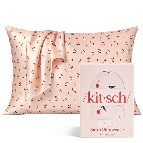 Kitsch Satin Pillowcase, Softer Than Silk Pillow Cases Queen, Cooling Pillow Covers, Satin Pillowcase w/Zipper for Hair, Skin & Quality Sleep, Wrinkle-Free & Smooth, Queen Size 19"x26", Cherry Print - Image 1