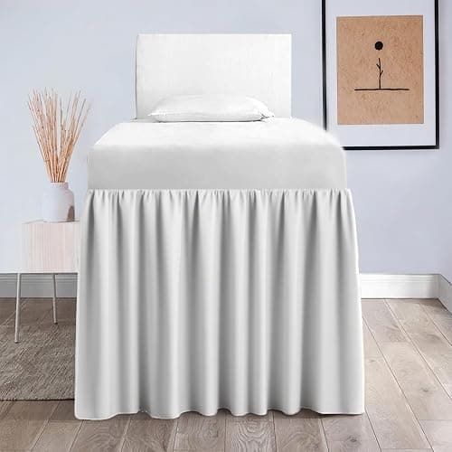 Dorm Bed Skirt - Ruffled Extra Long Bed Skirt Twin-XL, 110g Brushed Cloth Twin BedSkirt - College Dorm Room Essentials - 32"/36" Drop (White, Twin-XL/32 Drop) - Image 1