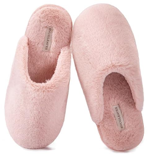 Snug Leaves Women's Fuzzy Scuff Slippers Soft Comfy Memory Foam Non-slip Indoor House Shoes - Image 1