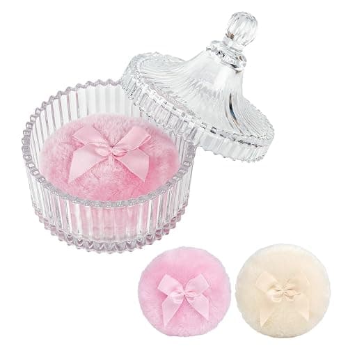 Large Body Powder Puff and Container,Jar Dusting Powder Container with Puff,Reusable Velour Face Body Glitter Wet Dry Makeup - Image 1