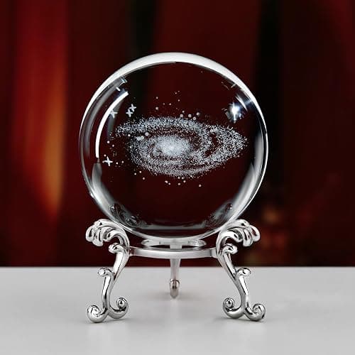 3D Laser Etched Galaxy Crystal Ball with Stand, 60mm Glass Sphere Decorative Balls Paperweight, Space Milky Way Astronomy Gifts - Image 1
