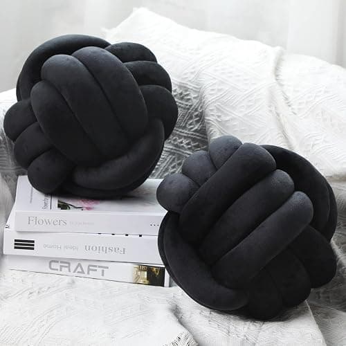 Namalu 7.87 Inches 2 Pcs Knot Pillows Decorative Throw Pillow, Black | Soft Knotted Plush Ball Pillows, Handmade Stuffed Ball Pillows, for Bedroom Sofa Couch Home Bedroom Decor - Image 1